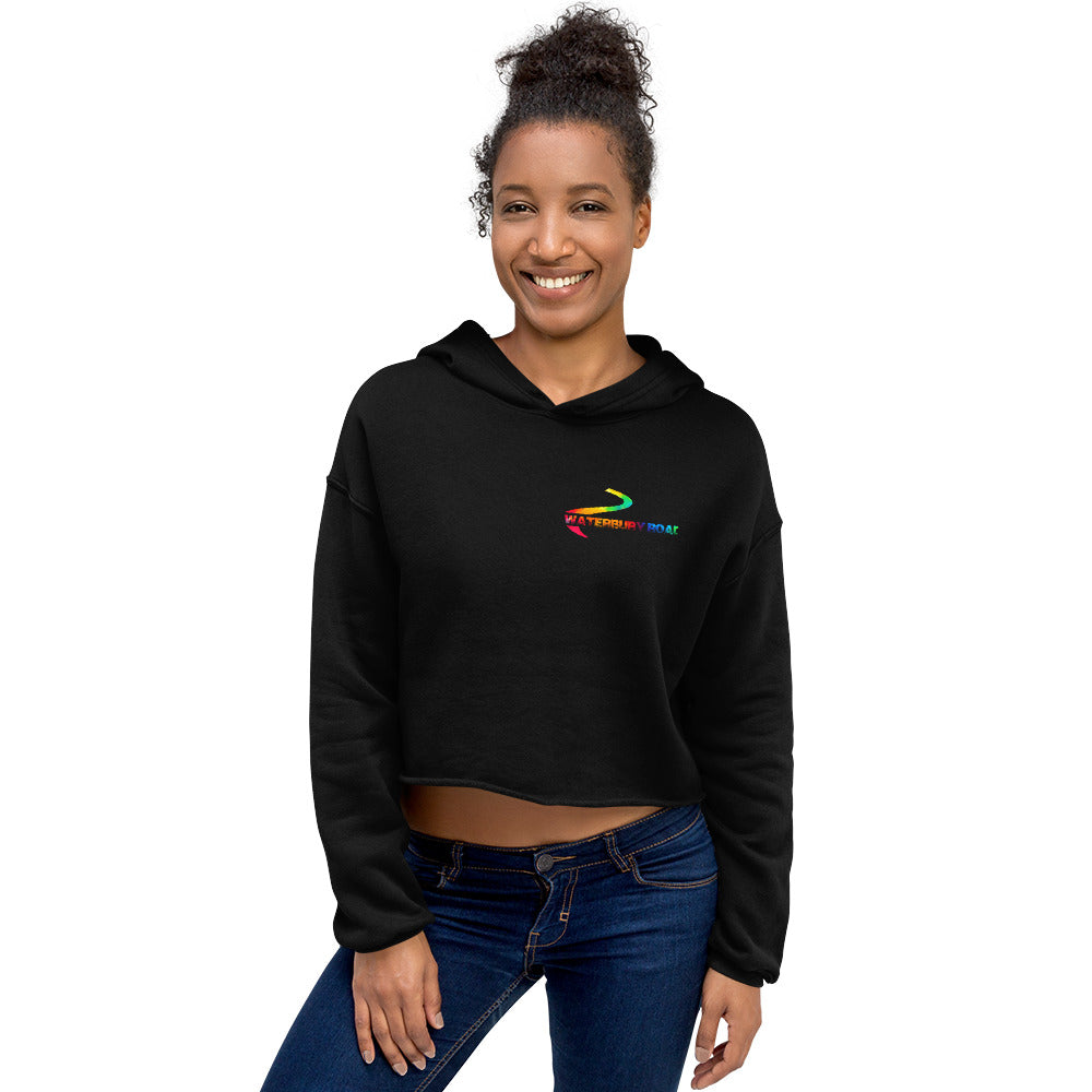 Waterbury Road TyeDye Front | Sunset Logo Back Women's Crop Hoodie